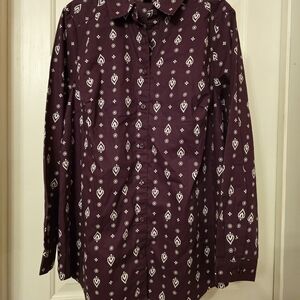 Roaman's Burgundy and White Button Down Shirt
